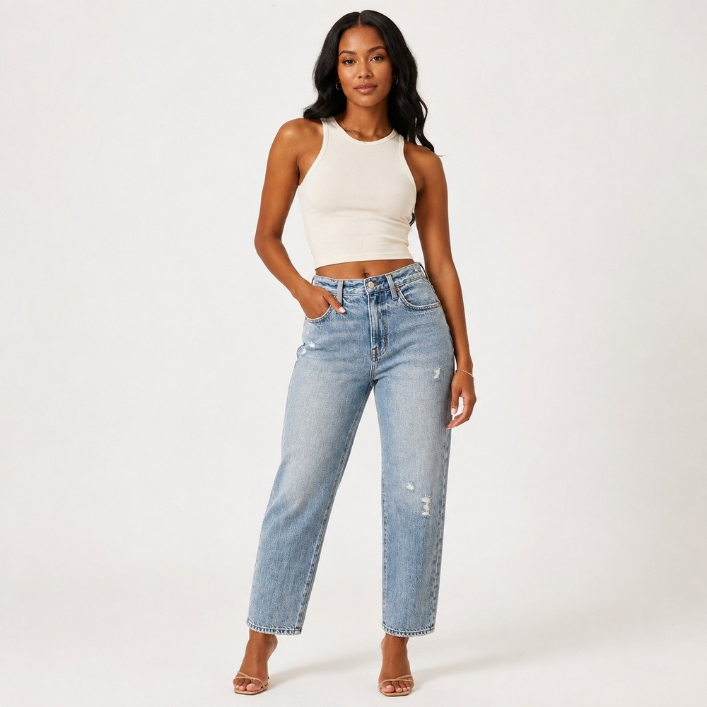 Pistola Forever Jeans Distressed Straight Leg Womens Light Wash 26 High Rise